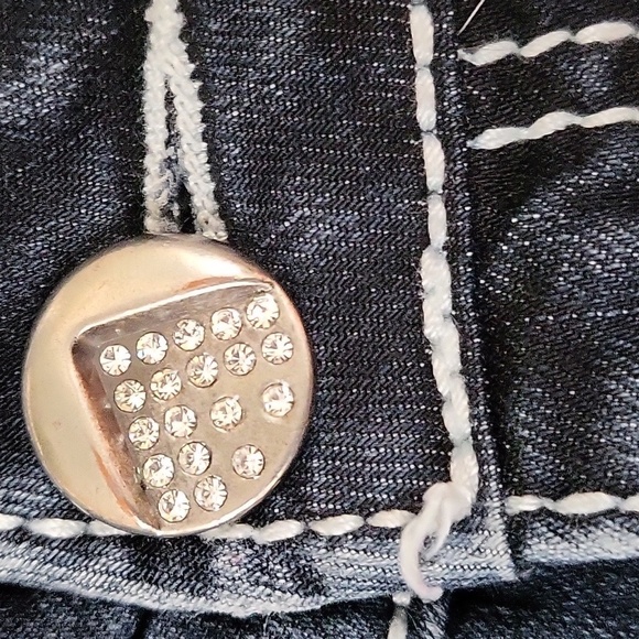 Daytrip Dark Blue Lynx Ankle Skinny White Thread Rhinestone Button Jeans Size 26 - Picture 10 of 15